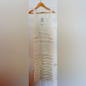 ZARA White/Cream Crochet knit macrame Maxi Dress/ beach cover up limited edition